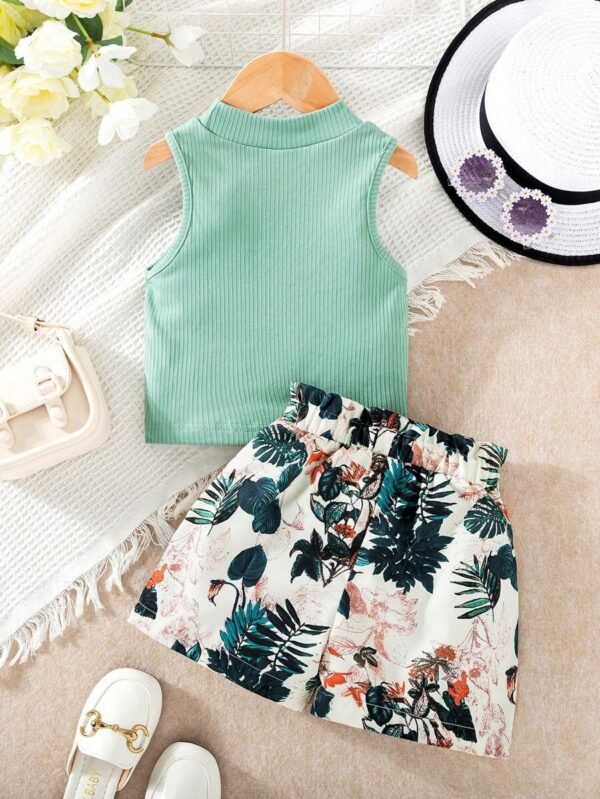 Conjunto de top de tirantes unicolor y shorts para niña - Imagen 3