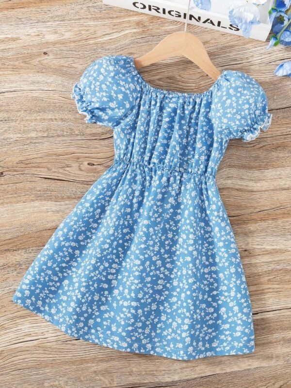 Vestido floral estilo campestre de verano para niña - Imagen 3