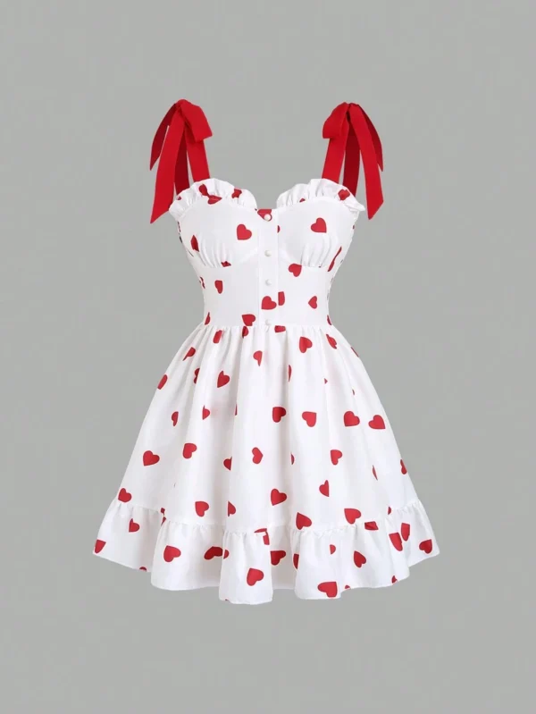 Vestido corto mini diario con estampado de corazón simple para mujer
