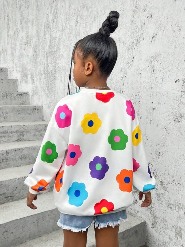 Sudadera holgada de manga larga con cuello redondo para niña - Imagen 2