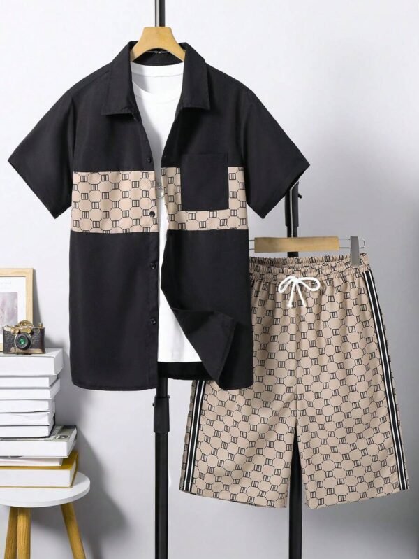 Conjunto de camisa y shorts con estampado retro para chicos adolescentes