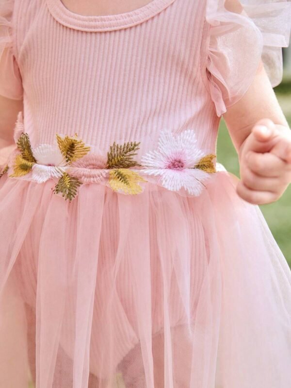 Body de flores con bordado y falda de malla para niña bebé - Imagen 2