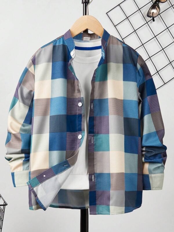 Camisa de manga larga y estampado de cuadros para niños