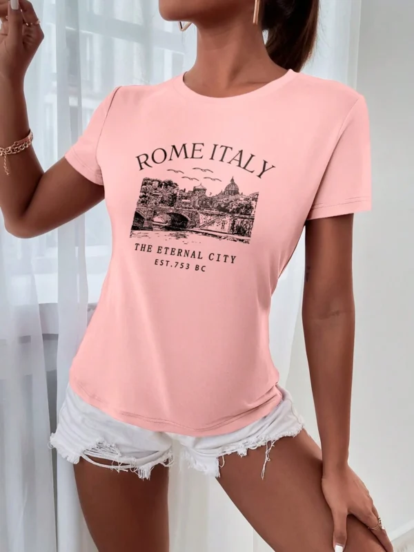Camiseta de mujer de cuello redondo con mangas cortas - Imagen 2