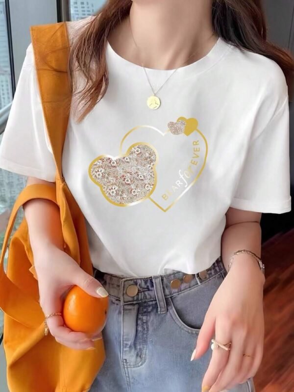 Camiseta de mujer de manga corta con cuello redondo y estampado