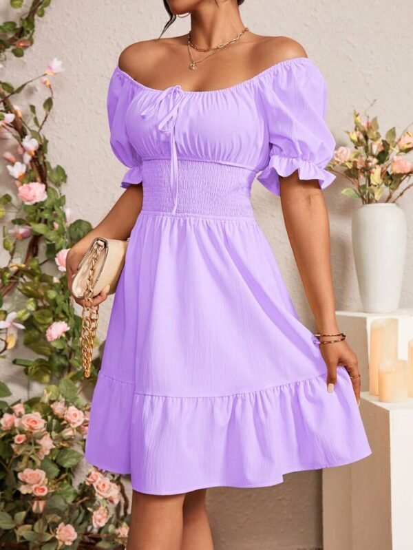 Vestido elegante con cuello cuadrado, drapeado - Imagen 2