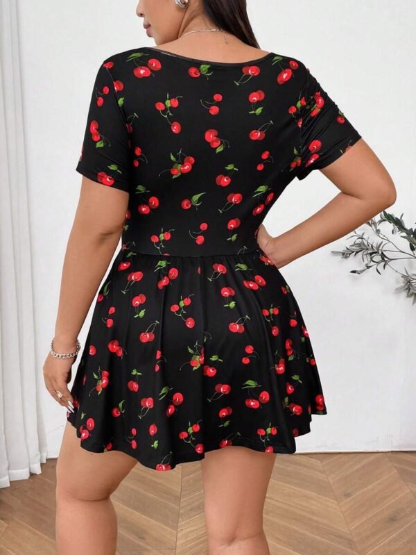Vestido de licra de color negro cereza con estampado - Imagen 3