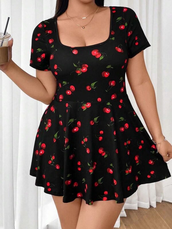 Vestido de licra de color negro cereza con estampado - Imagen 2