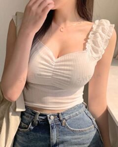 Top casual de verano para mujer con cuello de strass