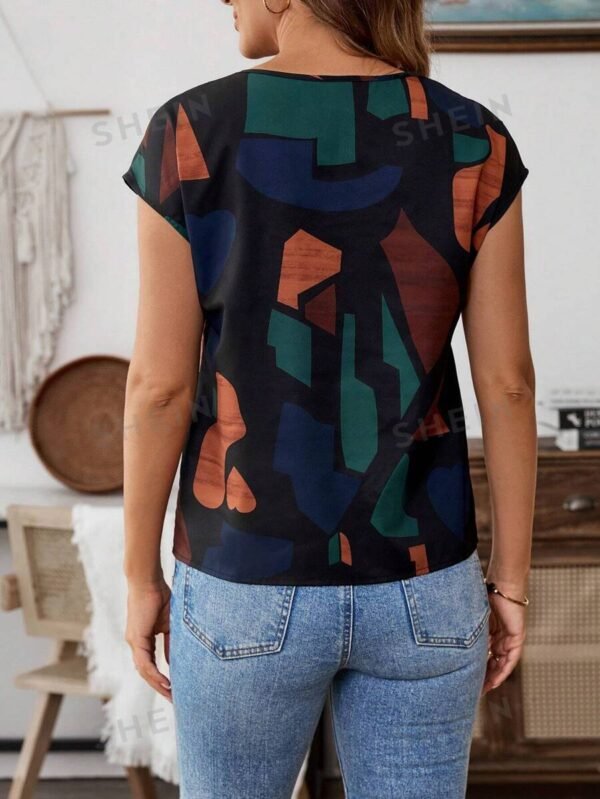 Blusa casual de mujer con mangas tipo murciélago y estampado geométrico - Imagen 3