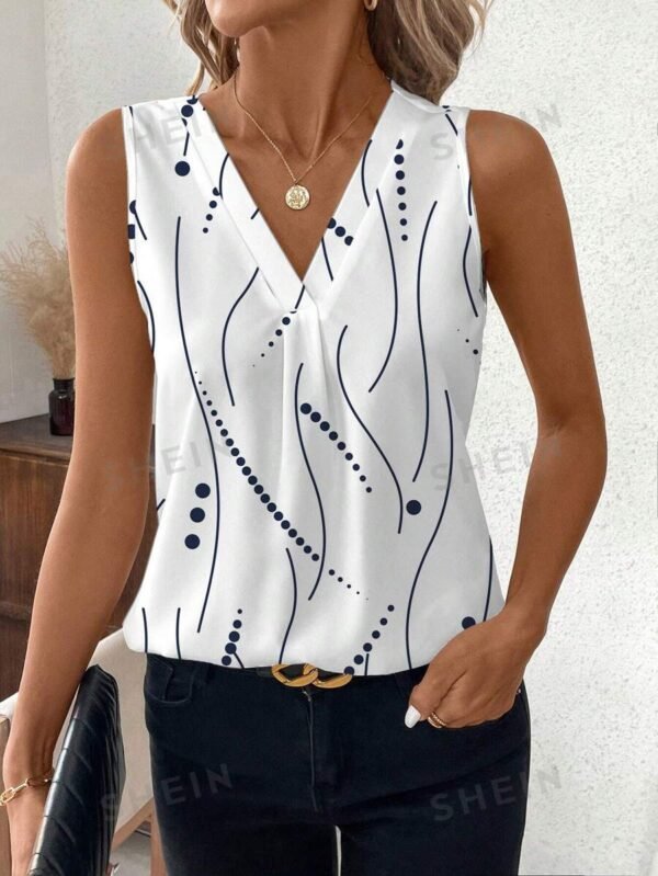Blusa de mujer sin mangas con cuello en V y estampado