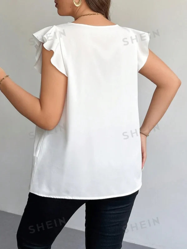 Blusa casual con cuello en V y manga corta de volantes - Imagen 3