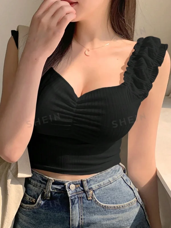Top tipo camiseta sin mangas con drapeado de unicolor