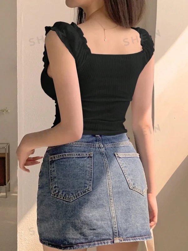 Top tipo camiseta sin mangas con drapeado de unicolor - Imagen 3