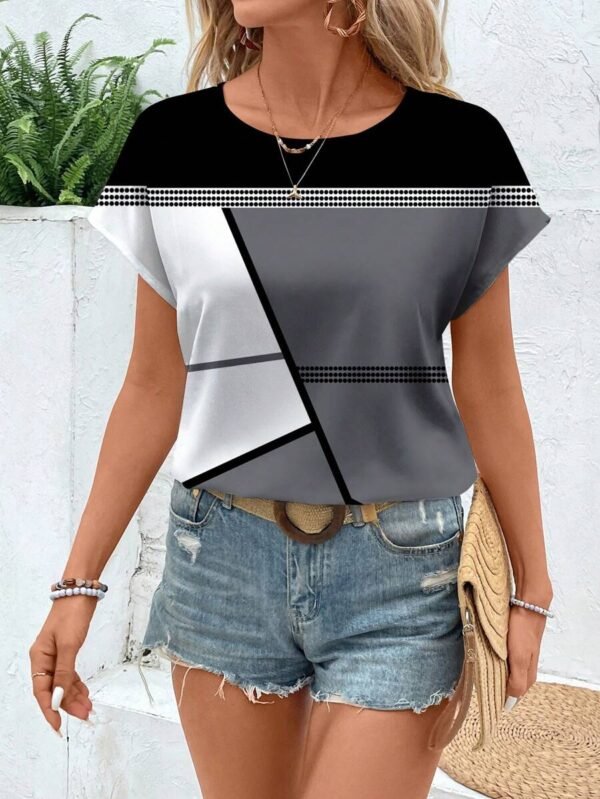 Blusa holgada de cuello redondo de manga corta para mujer