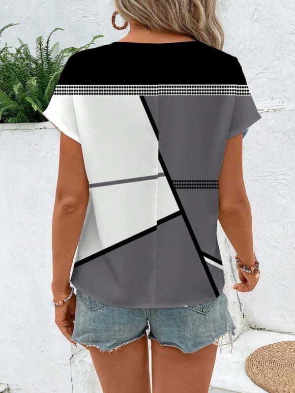 Blusa holgada de cuello redondo de manga corta para mujer - Imagen 3