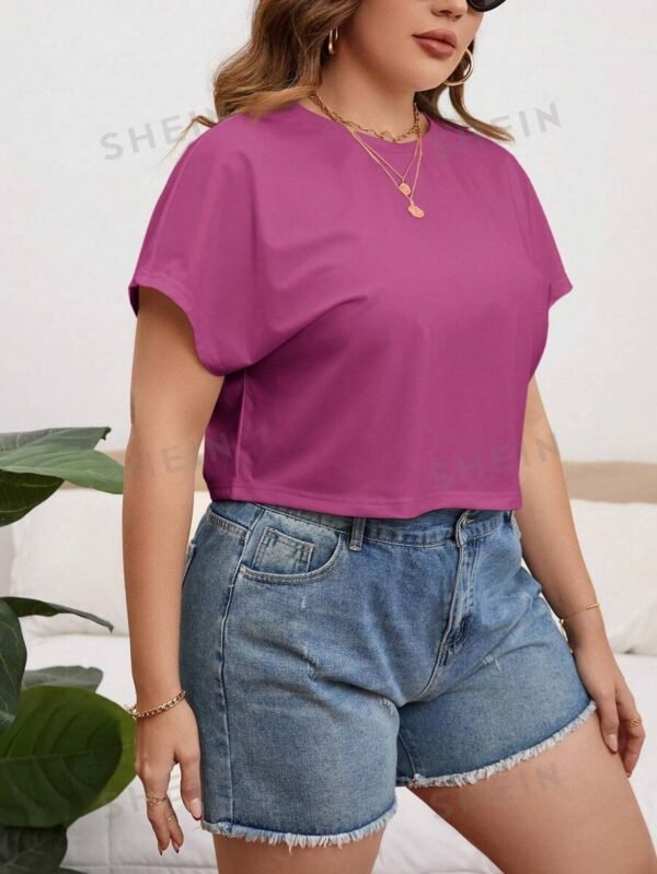 Camiseta holgada de manga de murciélago para mujer talla grande - Imagen 2