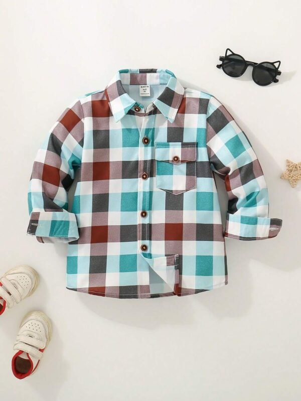 Camisa manga larga con bolsillo de cuadros para niño