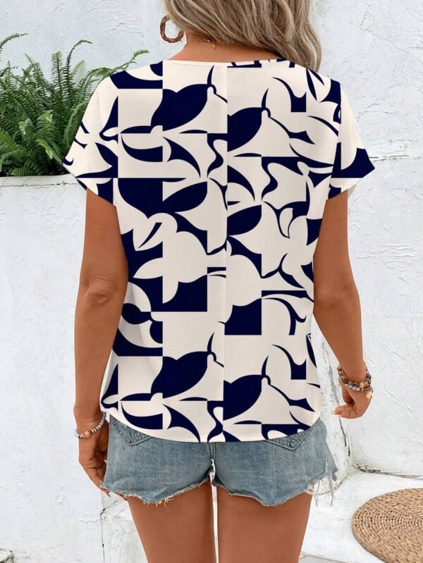 Blusa de mujer de cuello redondo de diseño suelto y de hojas - Imagen 3