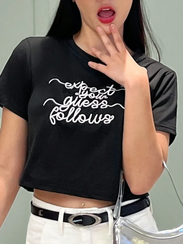 Camiseta corta de manga corta casual minimalista de mujer - Imagen 3