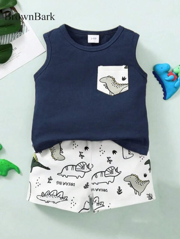 Set de chaleco y pantalones cortos con estampado de dinosaurio para bebé niño