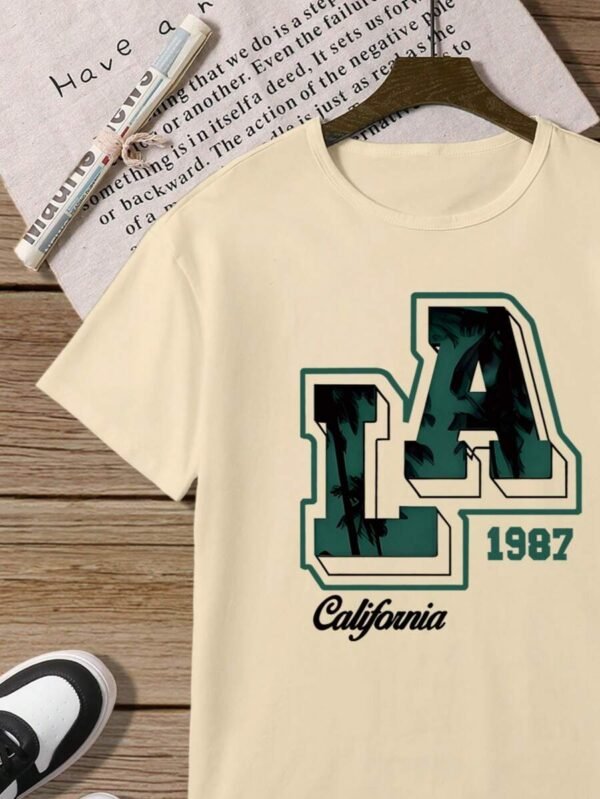 Camiseta manga corta color albaricoque de verano para niño - Imagen 2