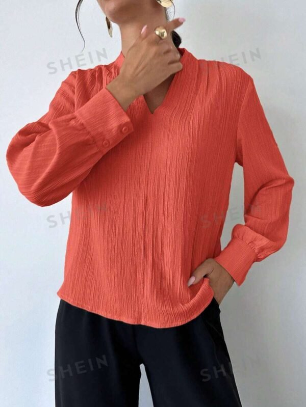 Blusa suelta de manga larga con cuello en V - Imagen 2
