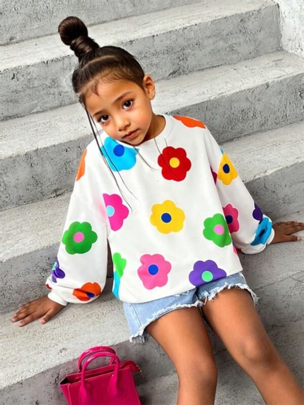 Sudadera holgada de manga larga con cuello redondo para niña