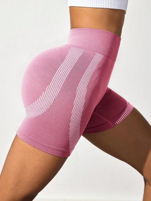 Shorts de mujer de talle alto a rayas para entrenamiento - Imagen 2