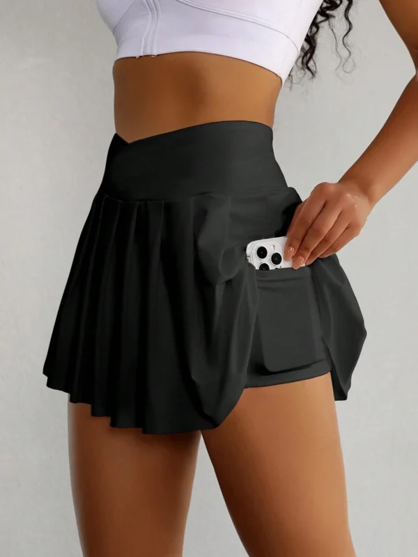 Falda de cintura alta con bolsillos y short interior para mujer