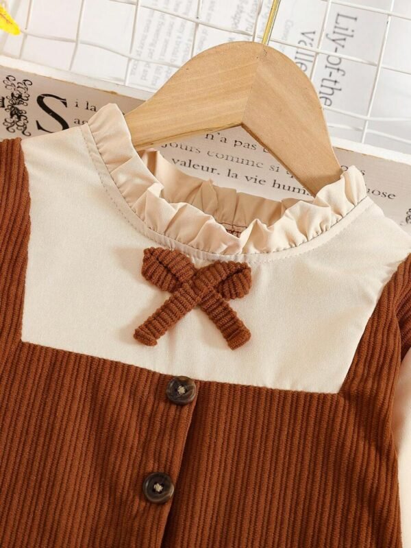 Vestido de manga larga 2 en 1 con cuello de volantes y lazo para niña - Imagen 2