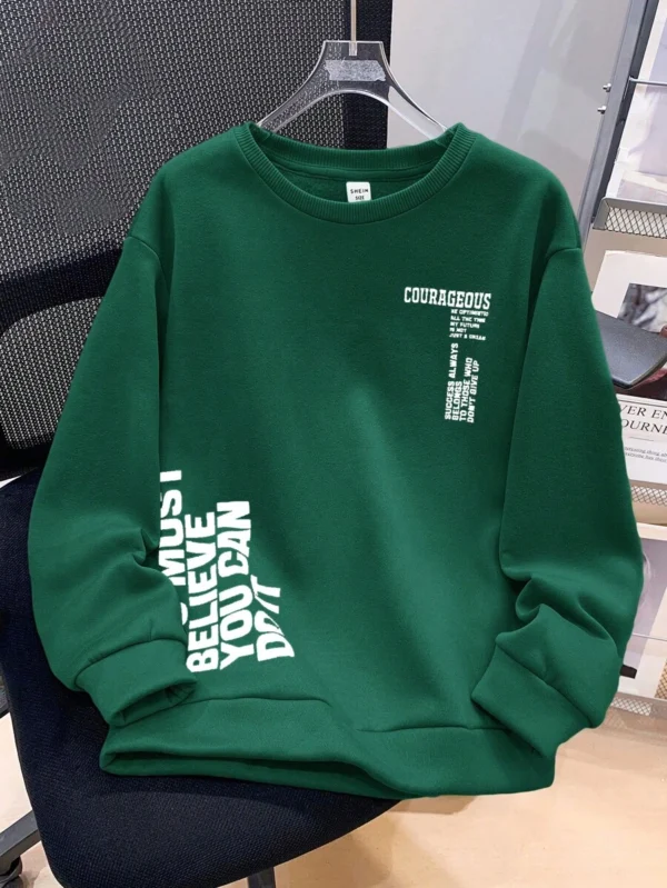 Sudadera de punto informal con cuello redondo y estampado de letras para niño