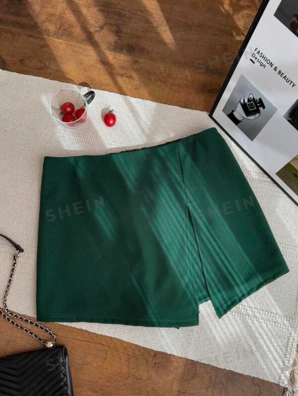 Falda short con dobladillo dividido unicolor para mujer