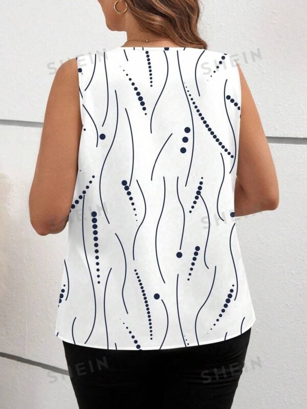 Blusa casual sin mangas con estampado de lunares y cuello en V - Imagen 3