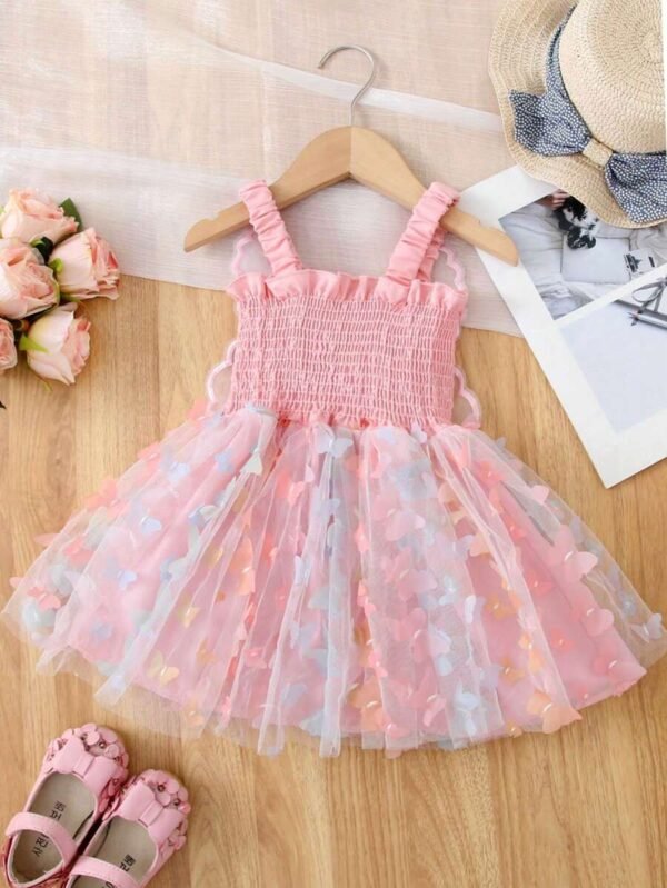 Vestido con decoración de malla de tul bordada para niña bebé - Imagen 3