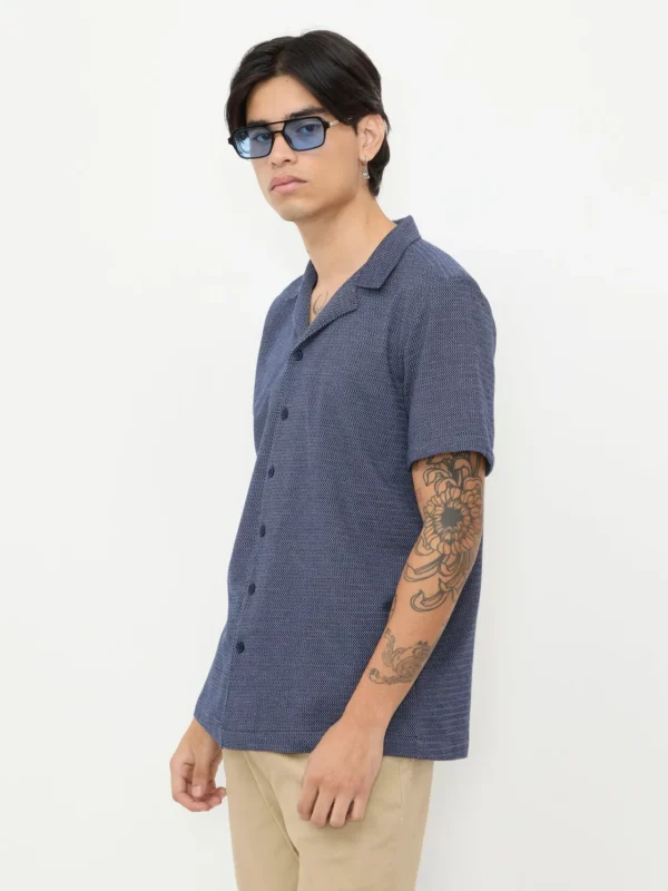 Camisa Manga Corta Rayas Azul Marino