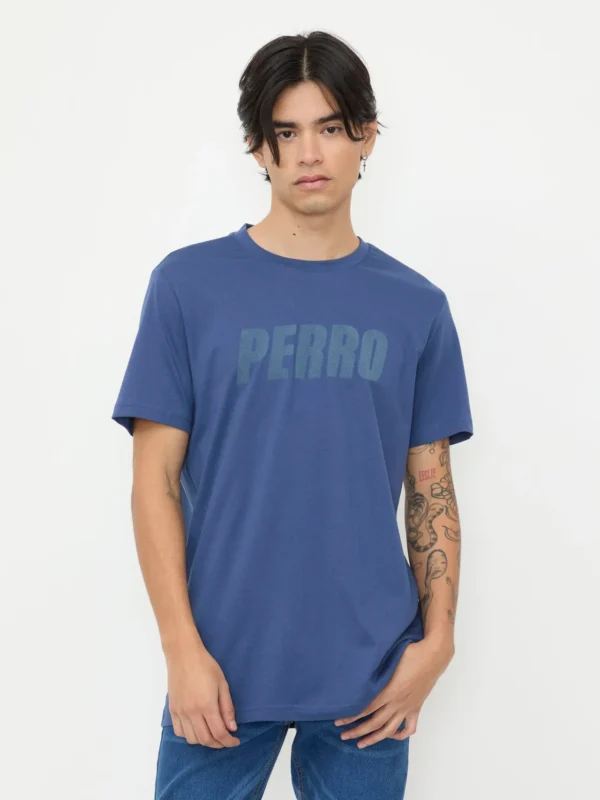 Playera Manga Corta con Texto Perro Azul