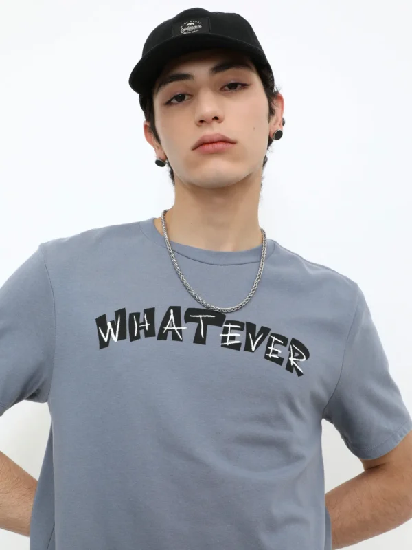 Playera Manga Corta Estampado Whatever Gris - Imagen 3