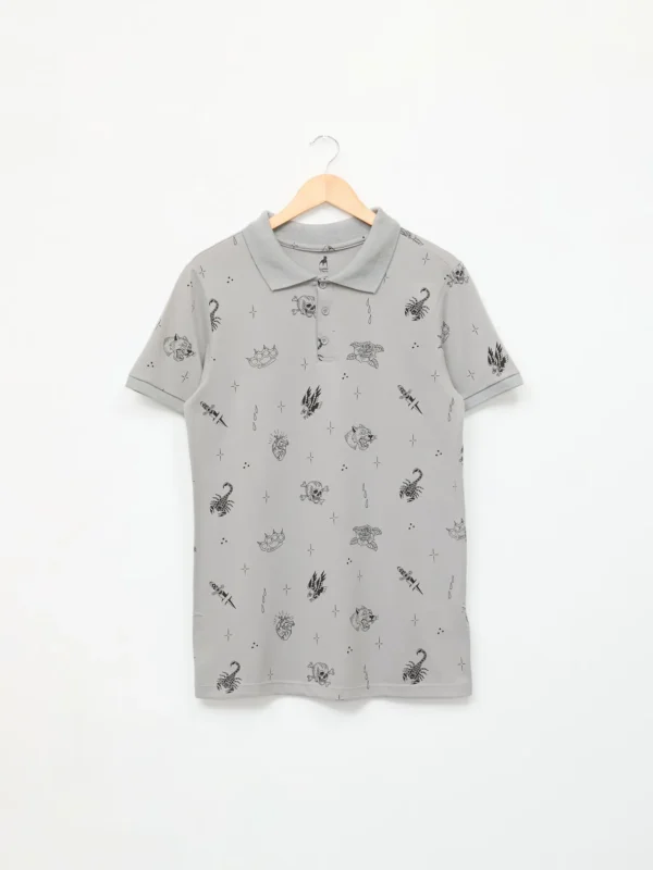 Playera Tipo Polo Manga Corta Estampada Gris