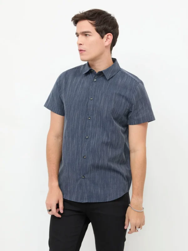 Camisa Manga Corta Texturizada Azul