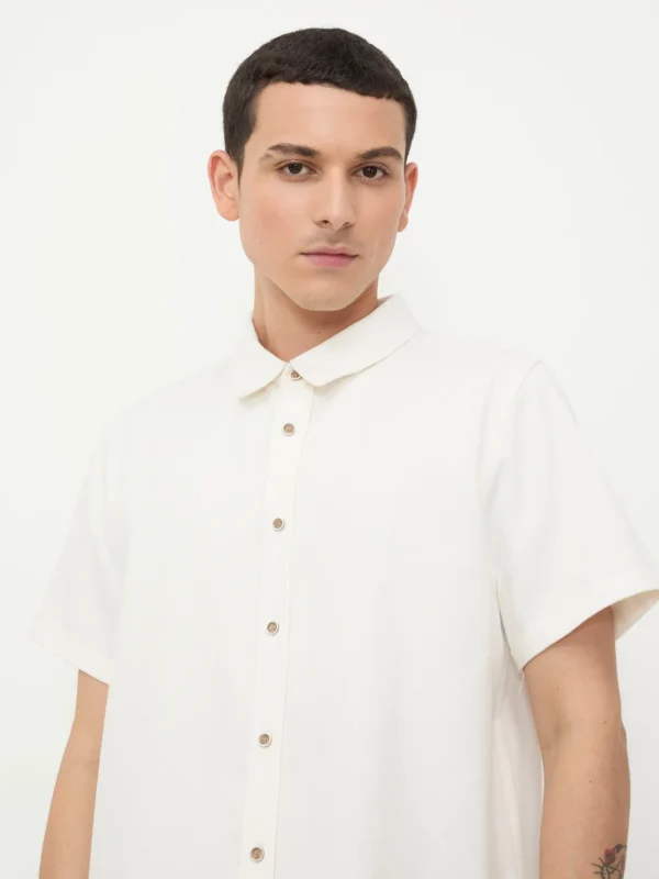 Camisa Manga Corta con Tejido Texturizado Blanca - Imagen 3