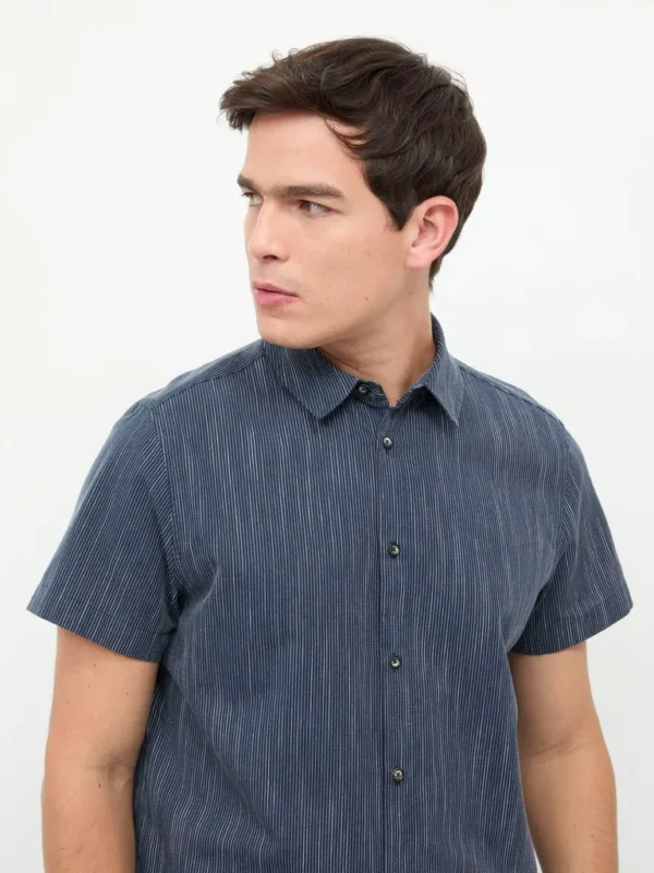 Camisa Manga Corta Texturizada Azul - Imagen 3
