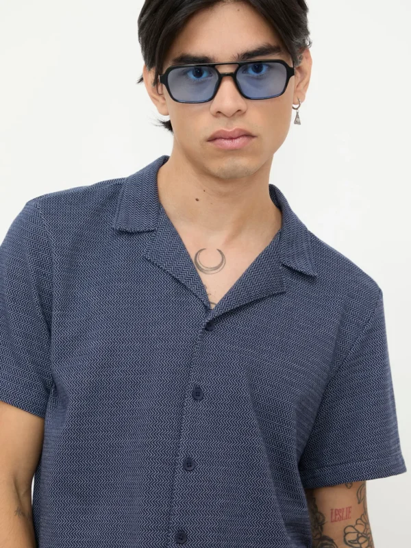 Camisa Manga Corta Rayas Azul Marino - Imagen 3