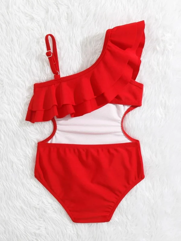 Traje de baño de una pieza con volante doble rojo - Imagen 2