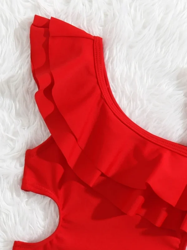 Traje de baño de una pieza con volante doble rojo - Imagen 3