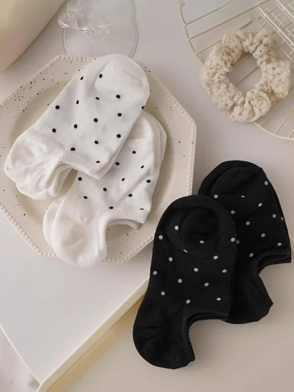4 pares Calcetines tobilleros de lunares casual para mujer - Imagen 2