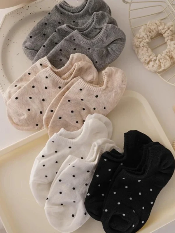 4 pares Calcetines tobilleros de lunares casual para mujer