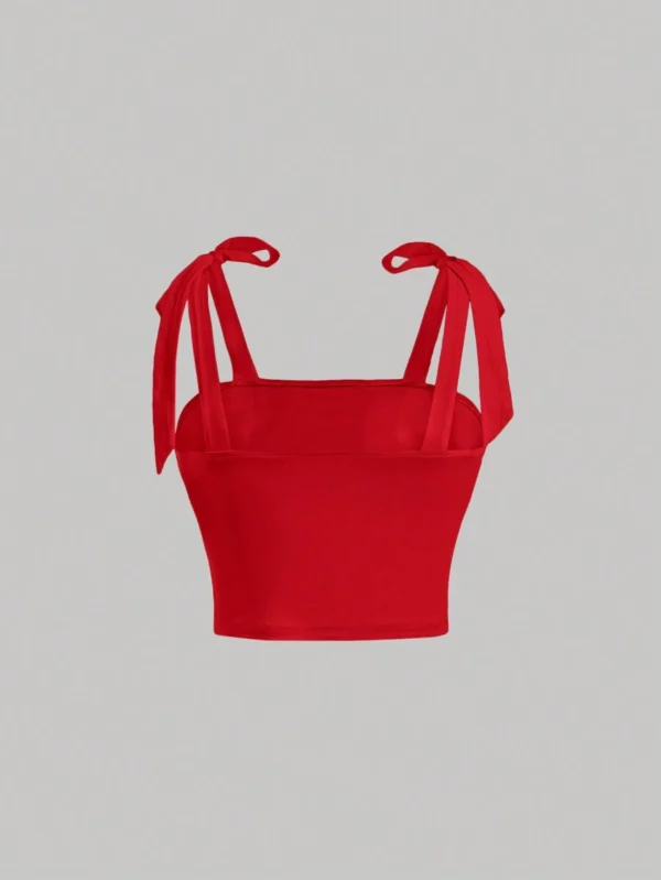 Top camisero con hombros fruncidos y nudo de lazo en color rojo - Imagen 3