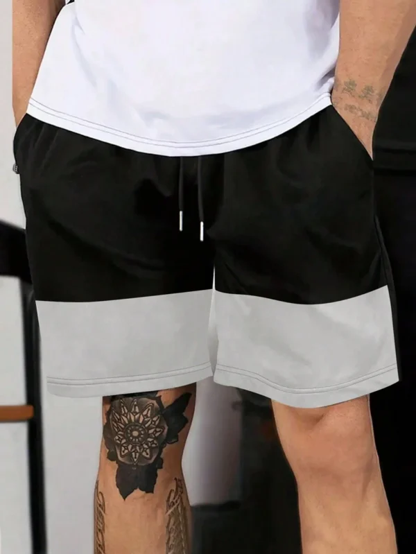 Shorts Cortos Sueltos Con Cordón Y Bloques De Color Para Hombre