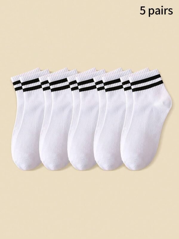 5 pares de calcetines deportivos sencillos de estilo escolar para mujeres